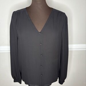 Elegant Black V-Neck Button Design Blouse